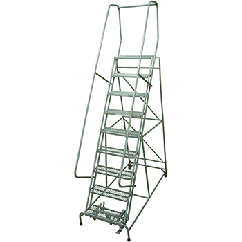 Cotterman Series 1000 Rolling Metal Ladder, 10&quot; Deep Expanded Metal Tread Top Step, 9 Steps