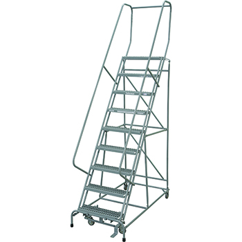 Cotterman Series 1000 Rolling Metal Ladder, 10&quot; Deep Serrated Metal Tread Top Step, 9 Steps