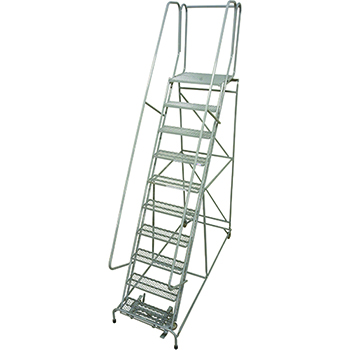 Cotterman Series 1000 Rolling Metal Ladder, 10&quot; Deep Expanded Metal Tread Top Step, 10 Steps