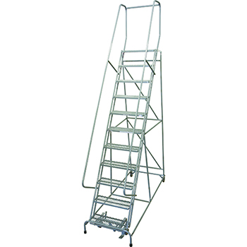 Cotterman Series 1000 Rolling Metal Ladder, 10&quot; Deep Expanded Metal Tread Top Step, 11 Steps