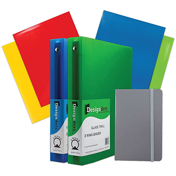 JAM Paper Back To School Assortments, 4 Folders, Two 1.5&quot; Binders, 1 Journal, Gray Glossy