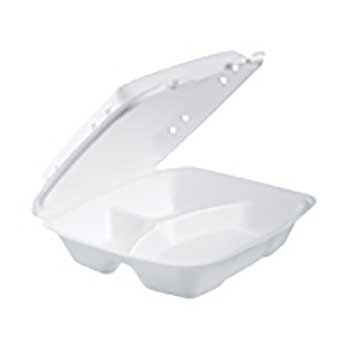 Dart White Foam Hinged Lid Containers, 9.4&quot;L x 9.0&quot;W x 3.0&quot;H, 200/CS