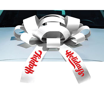 Auto Supplies JUM-BOW Magnetic Car Bow, Vinyl, White Happy Holidays, Red Imprint, 30&quot;