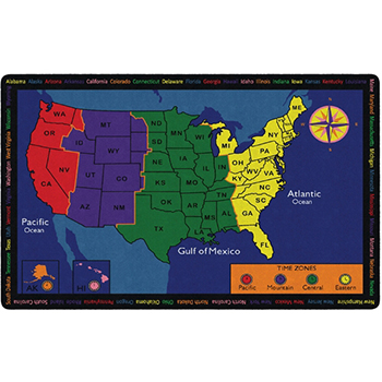 Flagship Carpets Time Zone, Children&#39;s Educational Classroom Rug, 7&#39;6&quot;x12&#39;, Rectangle
