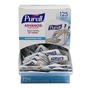PURELL Advanced Hand Sanitizer, 125 Individual Single-Use Packets in a Self-Dispensing Display Box, 12/CS