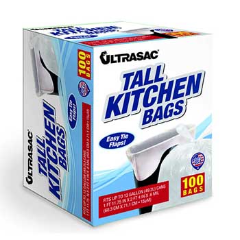 Ultrasac Waste Liners,23 3/4 x 28, 13 Gallon., 0.6 MIL,100/BX