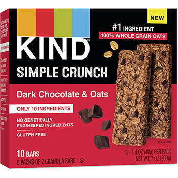 KIND Simple Crunch Bar, Oats and Dark Chocolate, 0.52 oz., 5/PK