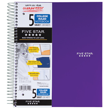 Five Star&#174; Trend Wirebound Notebooks, College Rule, 8 1/2 x 11, 5 Subject, 200 Sheets