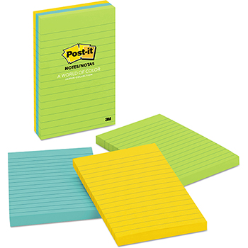 Post-it&#174; Notes Original Pads in Jaipur Colors, Lined, 4 x 6, 100-Sheet, 3/Pack