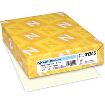 Neenah Paper Classic Crest Stationery Writing Paper, 24-lb, 8-1/2 x 11, Natural White, 500/Rm