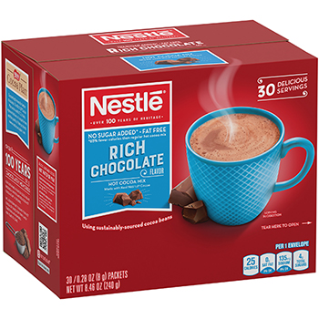Nestl&#233; No-Sugar-Added Hot Cocoa Mix Envelopes, Rich Chocolate, 0.28 oz Packet, 30/Box