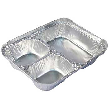 Pactiv Container with Board and Lid, 3 Compartments, Aluminum, Oblong, 8-1/2&quot; x 6-1/2&quot; x 1-1/2&quot;, Silver, 200/Case