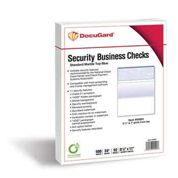 DocuGard Business Check, Top, 24 lb, 8.5&quot; x 11&quot;, Blue Marble, 500 Sheets/Ream