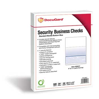 DocuGard Business Check, Bottom, 24 lb, 8.5&quot; x 11&quot;, Blue Marble, 500 Sheets/Ream