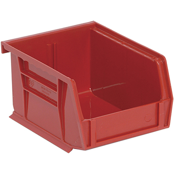 Quantum Storage Systems Economy Stack &amp; Hang Bins, 5-3/8&quot; x 4-1/8&quot; x 3&quot;, Red, 24/CT