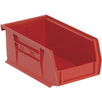 Quantum Storage Systems Economy Stack &amp; Hang Bins, 7-3/8&quot; x 4-1/8&quot; x 3&quot;, Red, 24/CT
