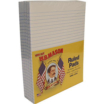 W.B. Mason Co. Glue Top Writing Pads, Legal Rule, Letter, White, 50 Sheet Pads/Pack, Dozen
