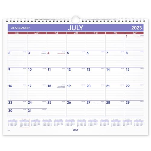 ATAGLANCE® Academic Monthly Wall Calendar, 12 Months, July Start, 15