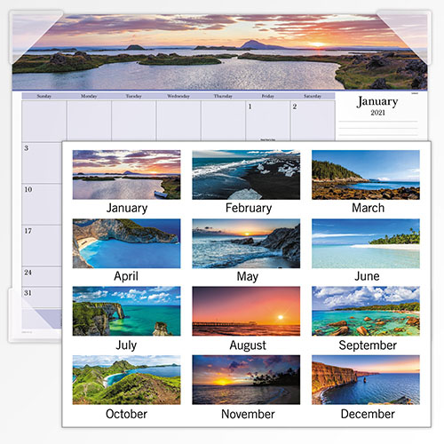 ATAGLANCE Images of the Sea Monthly Desk Pad Calendar, 22" x 17