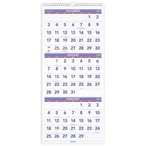 ATAGLANCE® VerticalFormat ThreeMonth Reference Wall Calendar, 12 1/