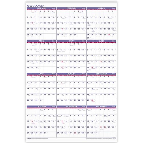 AT A GLANCE Yearly Wall Calendar 24 X 36 2022 WB Mason