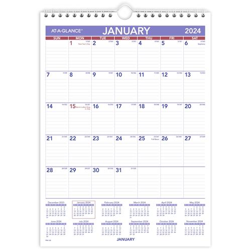 ATAGLANCE® Monthly Wall Calendar with Ruled Daily Blocks, 8" x 11