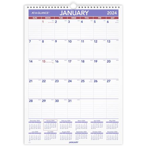 ATAGLANCE® Monthly Wall Calendar with Ruled Daily Blocks, 12" x 17