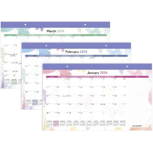 AT-A-GLANCE Watercolors Recycled Monthly Desk Pad Calendar, 17 3/4