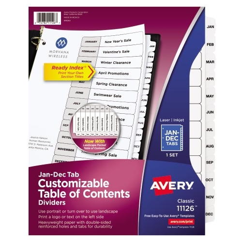 Avery® Customizable Table of Contents Dividers, Ready Index® Printable ...