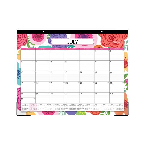 Peyton White Floral Day Designer for Blue Sky 2019-2020 Academic Year Monthly Desk Pad Calendar 22 x 17 