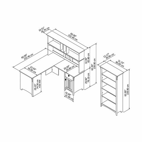 Bush Business Furniture Salinas 60"W LShaped Desk with Hutch and 5Shelf Bookcase, Antique