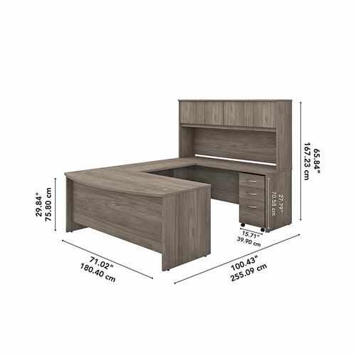 Bush Business Furniture Office 500 U-Shaped Executive Desk With Drawers – Modern Hickory, 72W, Spacious Workstation