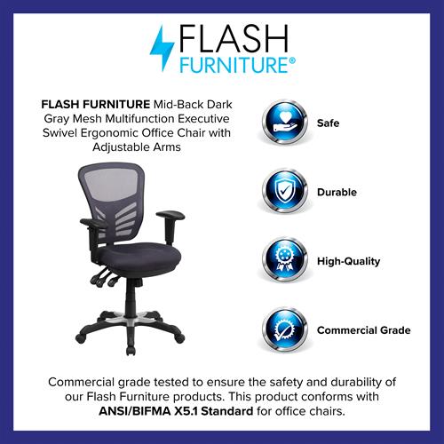 Flash Furniture Mid-Back Dark Gray Mesh Multifunction Executive