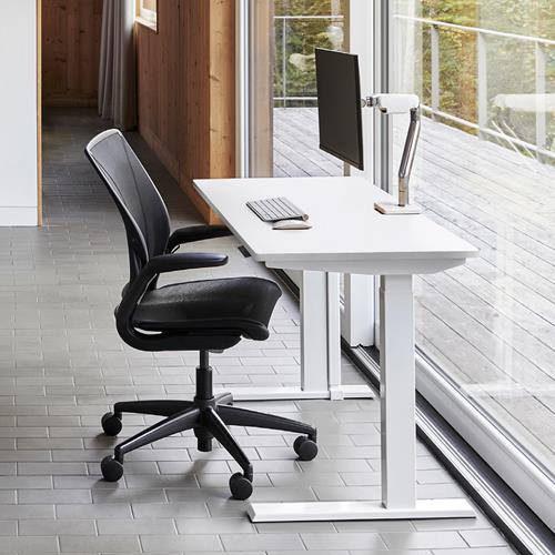 Humanscale eFloat Go Electric Sit Stand Desk, White Laminate Top, White