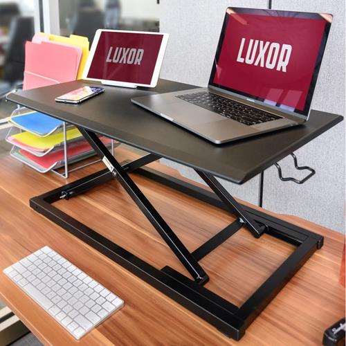 Luxor Pneumatic Standing Desk Converter, Black, 18"W x 29"L x 2"16"H
