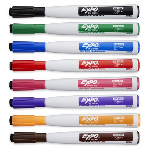 EXPO® Magnetic Dry Erase Marker, Fine Tip, Assorted, 8/Pack - WB Mason