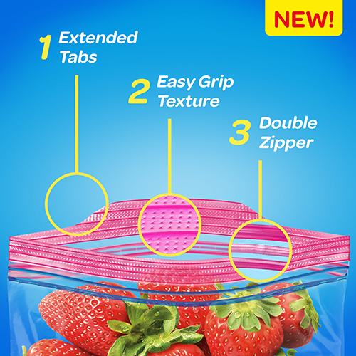 Ziploc® Double Zipper Bags, Plastic, 2gal, Clear w/WriteOn Panel, 100