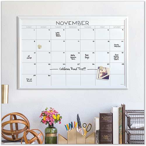 U Brands Magnetic Dry Erase Calendar with Decor Frame, 30 x 20, White ...