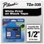 Brother P-Touch TZe Standard Adhesive Laminated Labeling Tape, 1/2w, White on Black Thumbnail 3