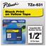 Brother P-Touch TZe Standard Adhesive Laminated Labeling Tape, 1/2w, Black on Yellow Thumbnail 3