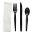 Boardwalk Four-Piece Cutlery Kit, Fork/Knife/Napkin/Teaspoon, Black, 250/Carton Thumbnail 1