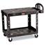 Rubbermaid® Commercial Heavy Duty 2-Shelf Utility/Service Cart, Medium, Flat Shelves, Ergonomic Handle, 500 lbs. Capacity, Black Thumbnail 1